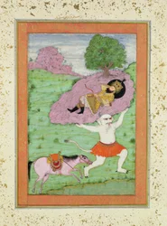 De Witte Demon die de slapende Rustam wegdraagt, illustratie uit de 